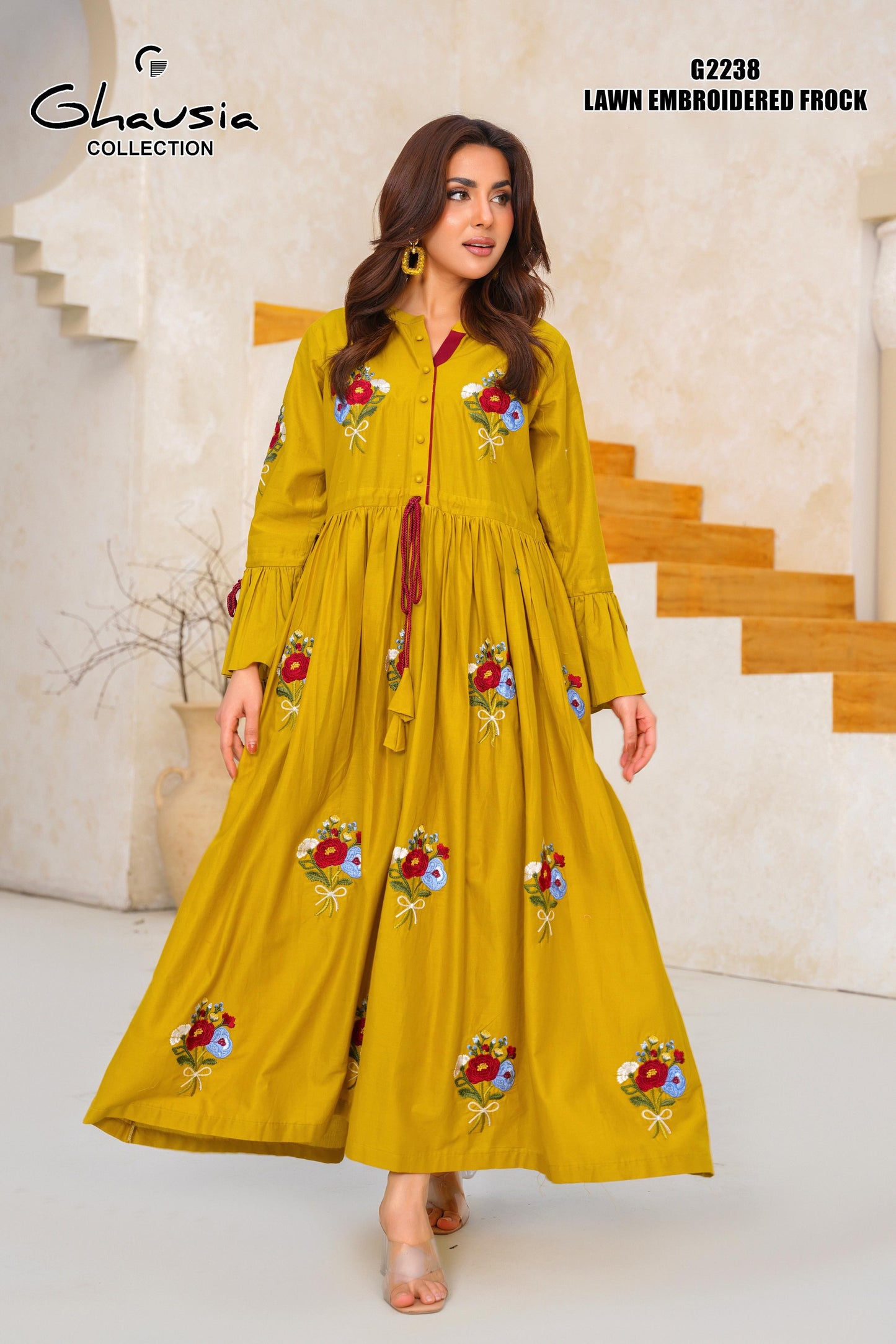 Cotton Embroidered Maxi frock - G2238