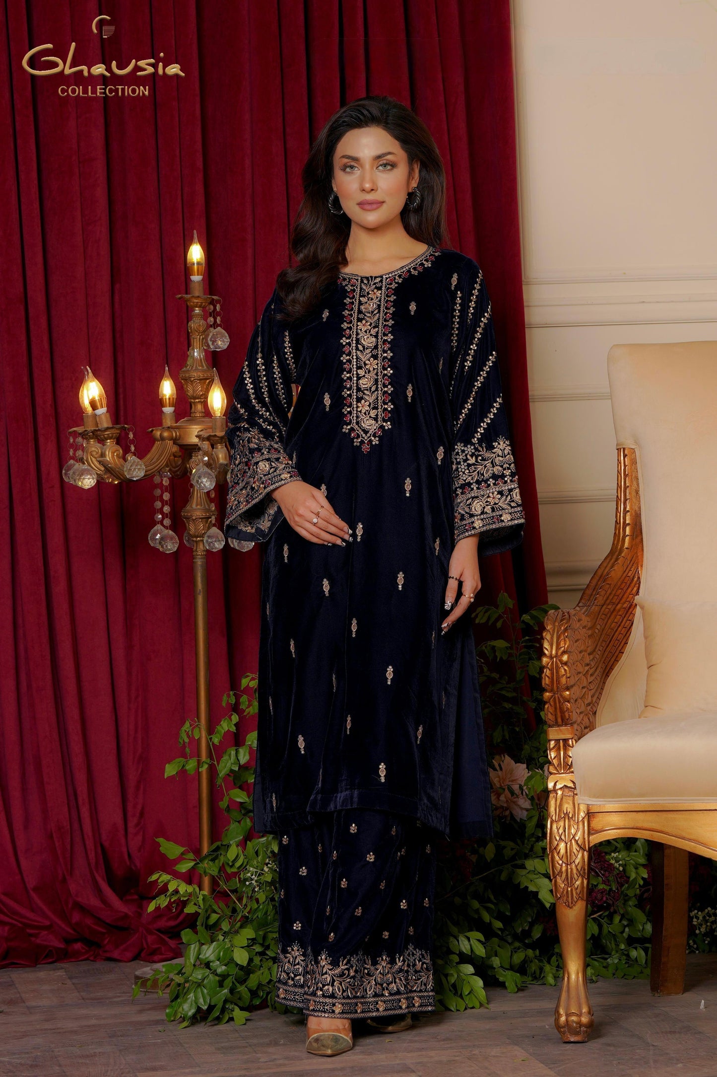 Velvet Embroidered kurta - G1901