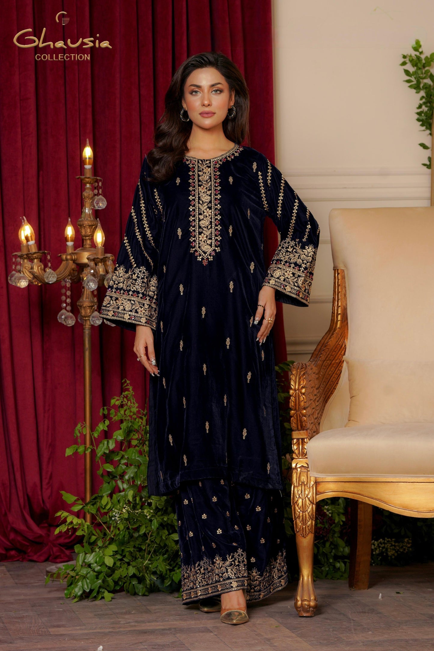 Velvet Embroidered kurta - G1901