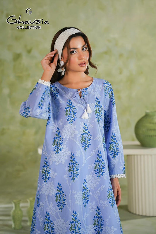 Lawn Kurta 2P - Emrbroidered Trousers