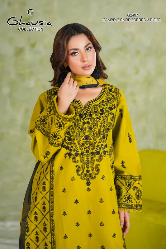 Embroidered Cambric Cotton 3pc
