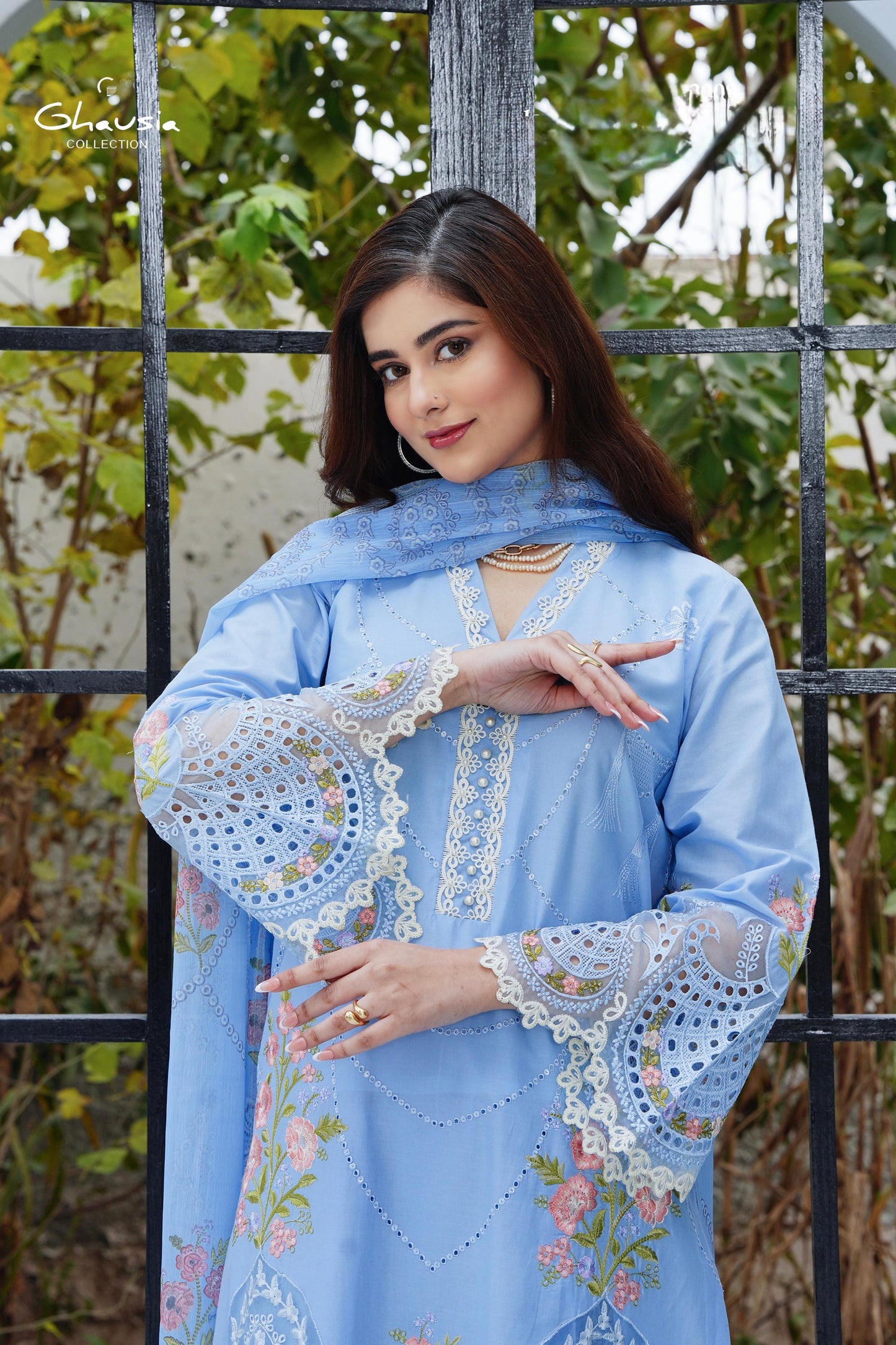 Lawn Cikankari & Embroidered kurta - G2008