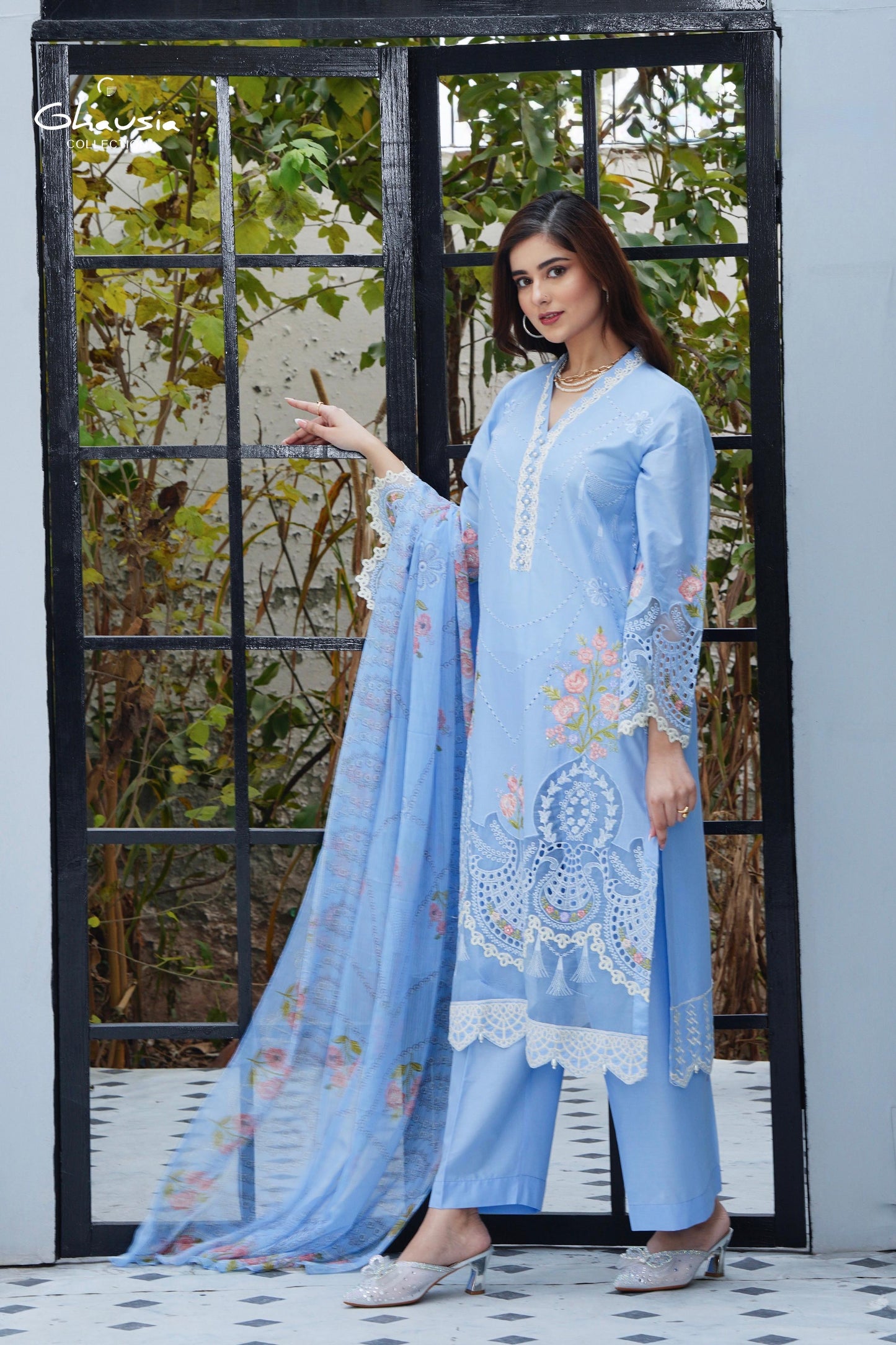 Lawn Cikankari & Embroidered kurta - G2008