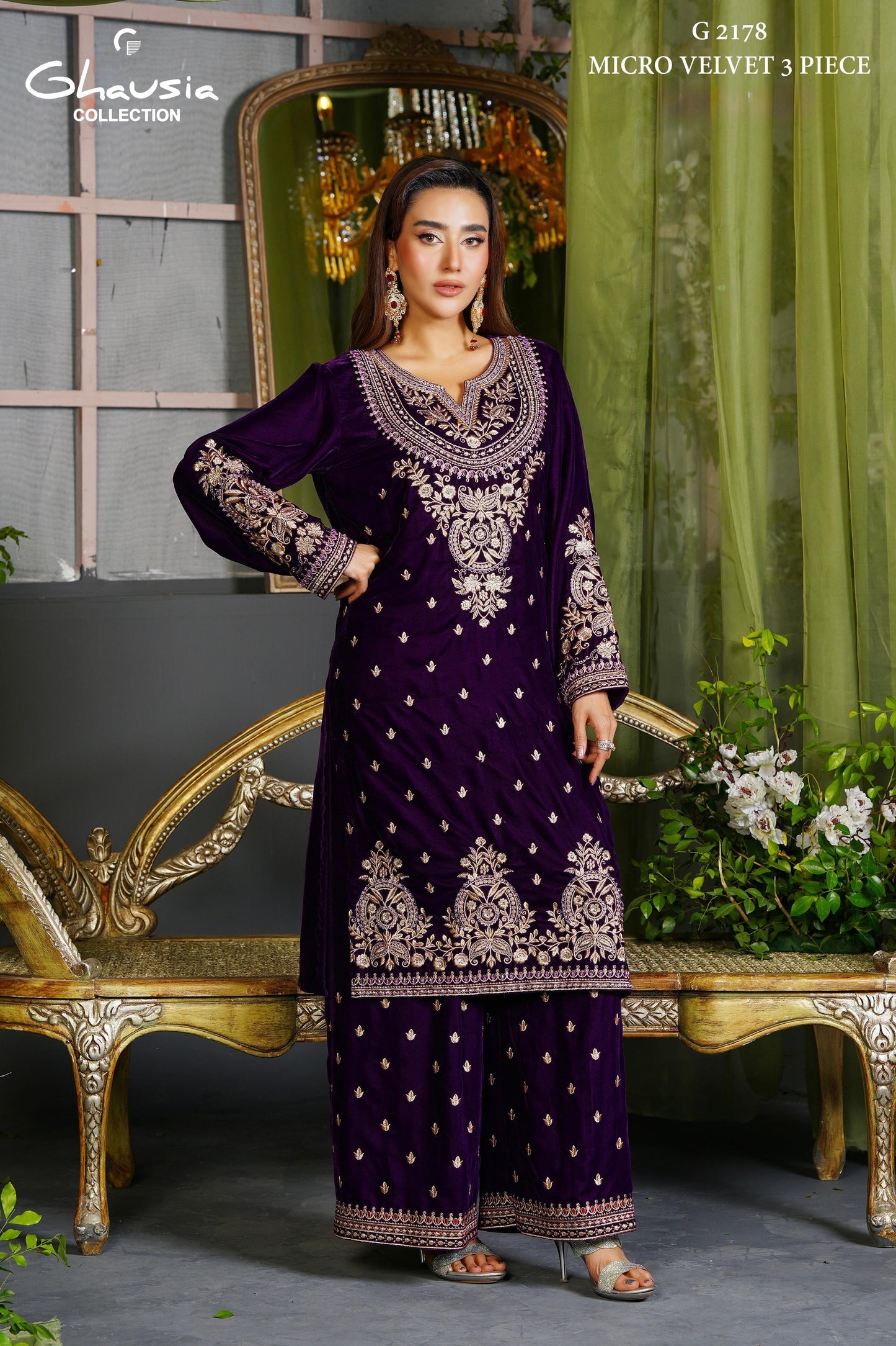 Velvet Embroidered Kurta - G2178