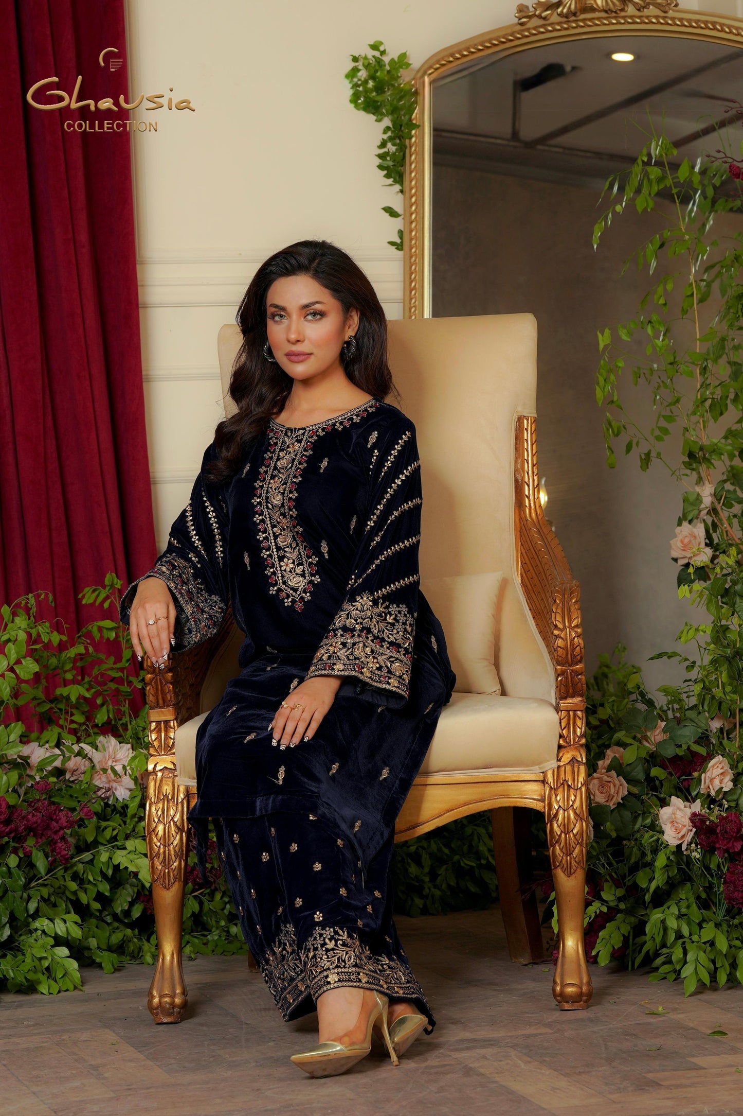 Velvet Embroidered kurta - G1901