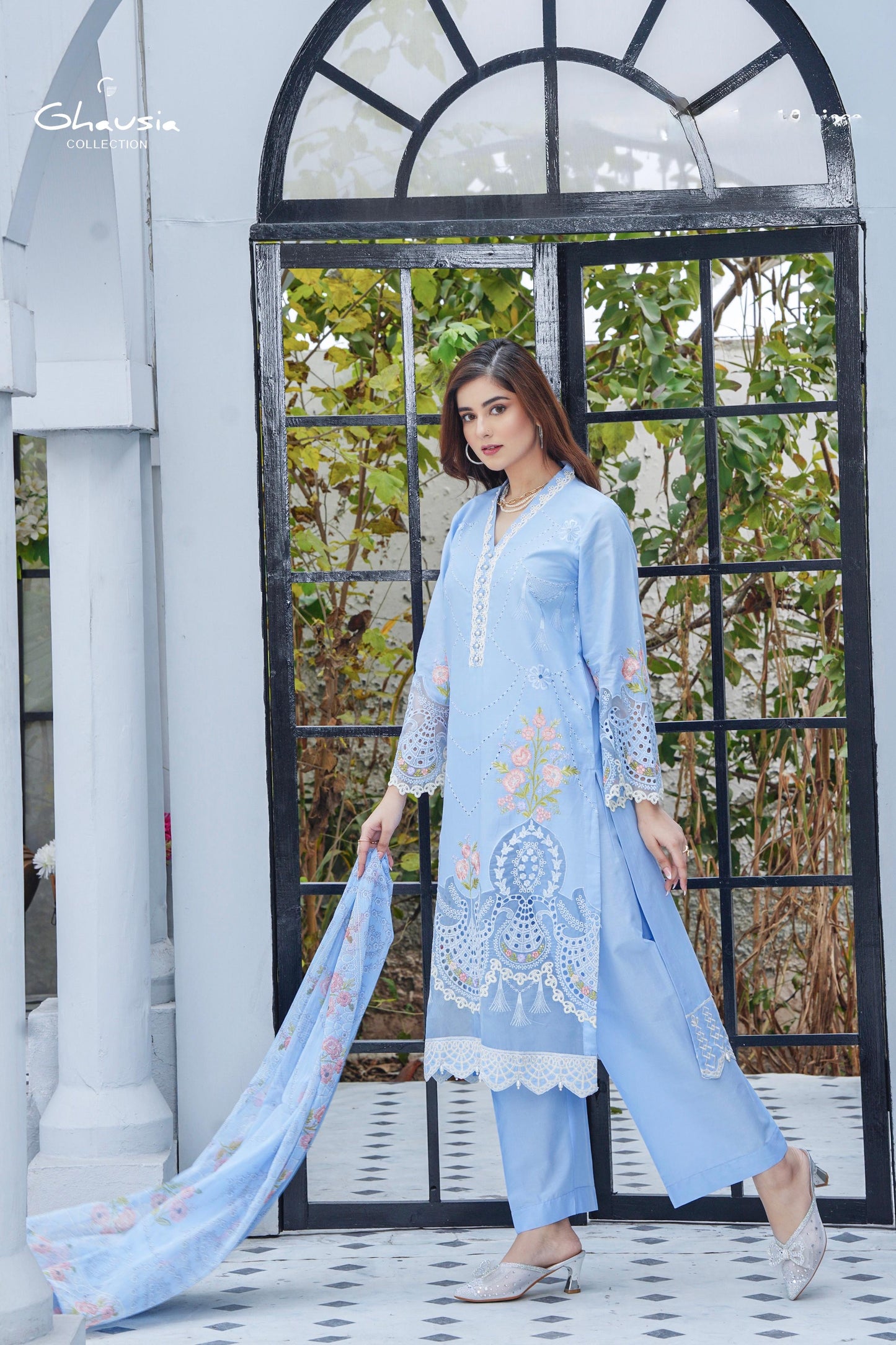 Lawn Cikankari & Embroidered kurta - G2008
