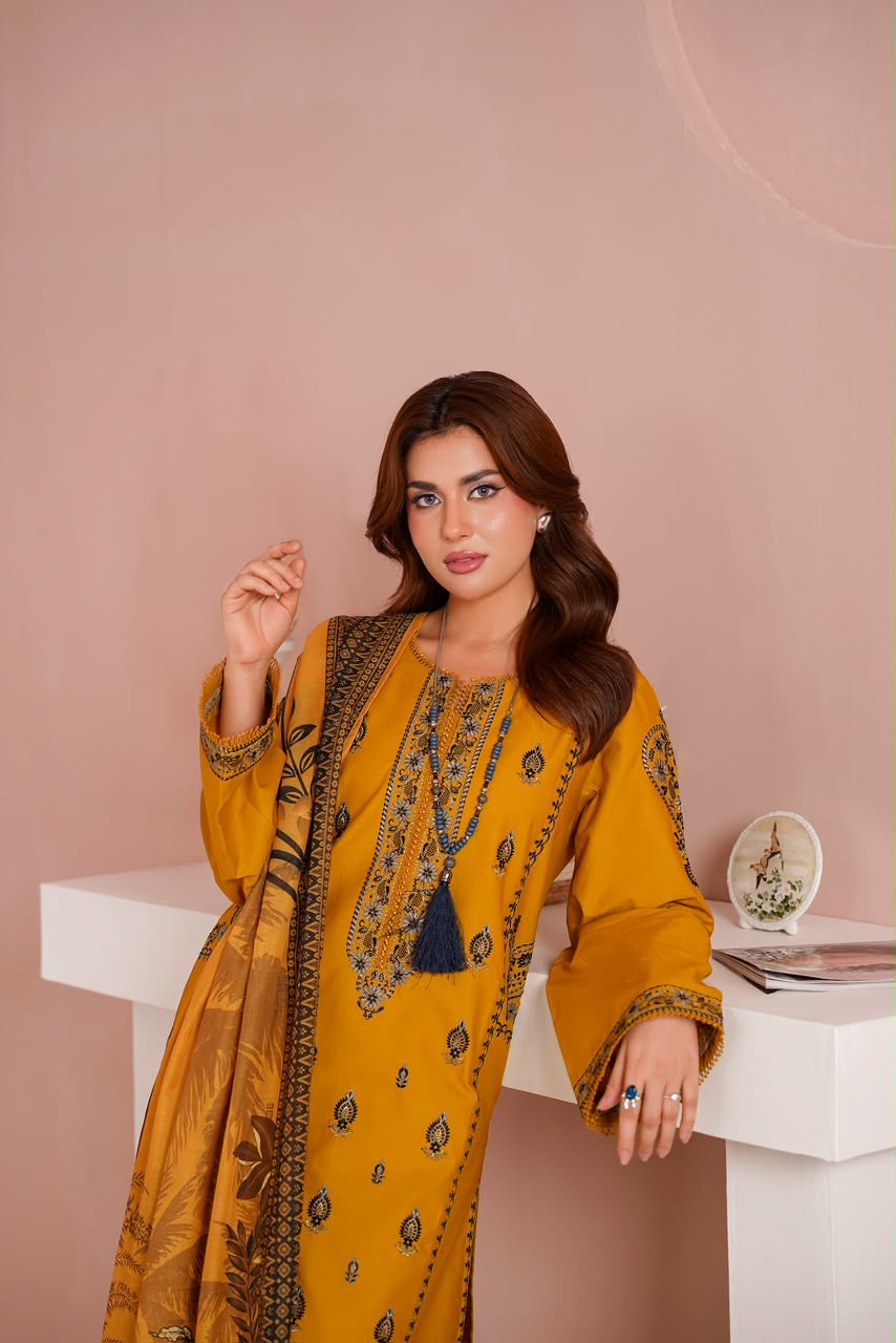 Embroidered Cambric Cotton 3pc