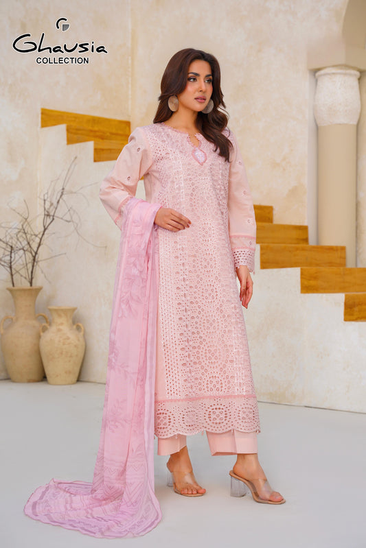 Lawn Embroidered Chikankari 3P