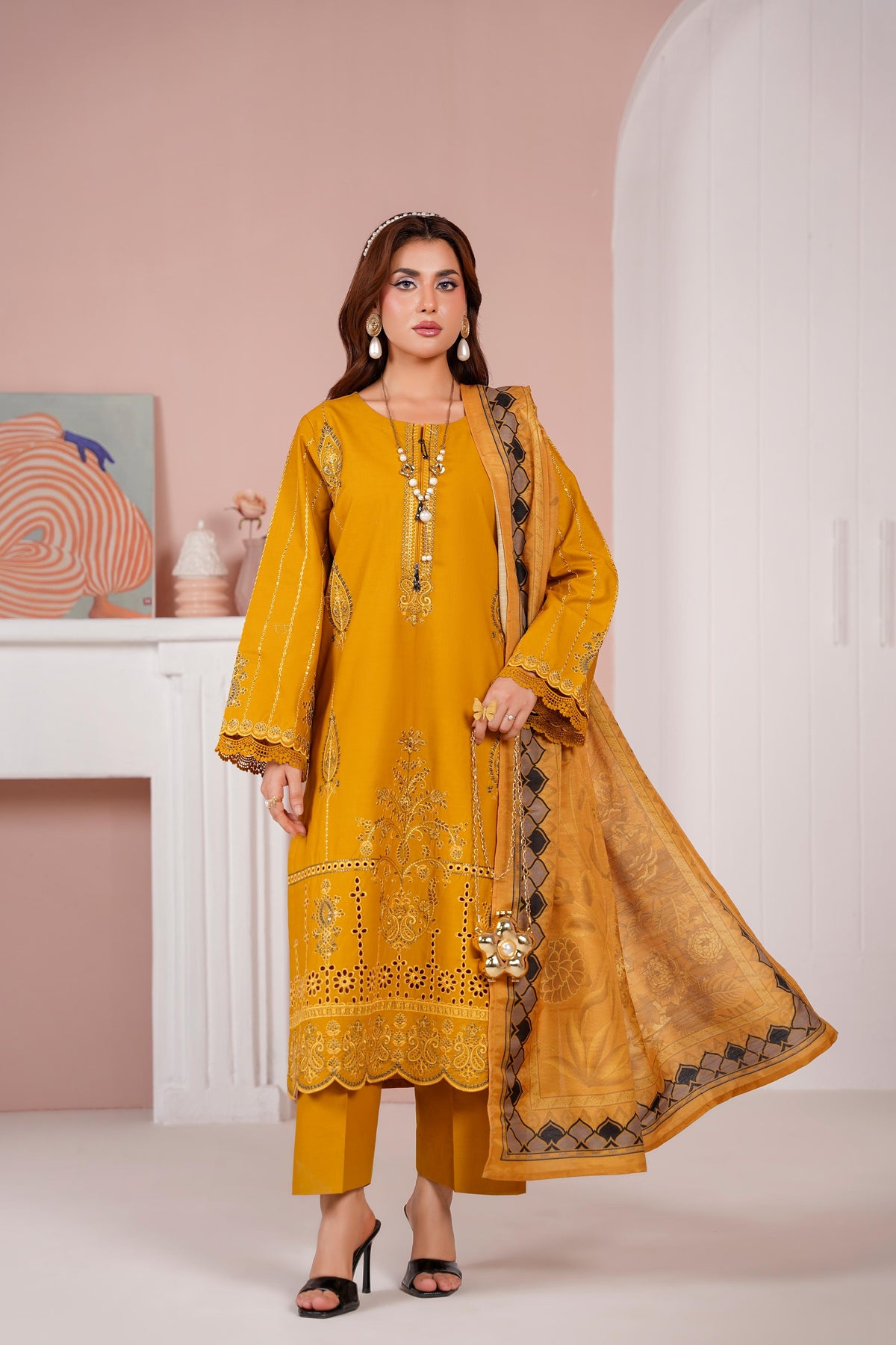 Embroidered Cambric Cotton 3pc