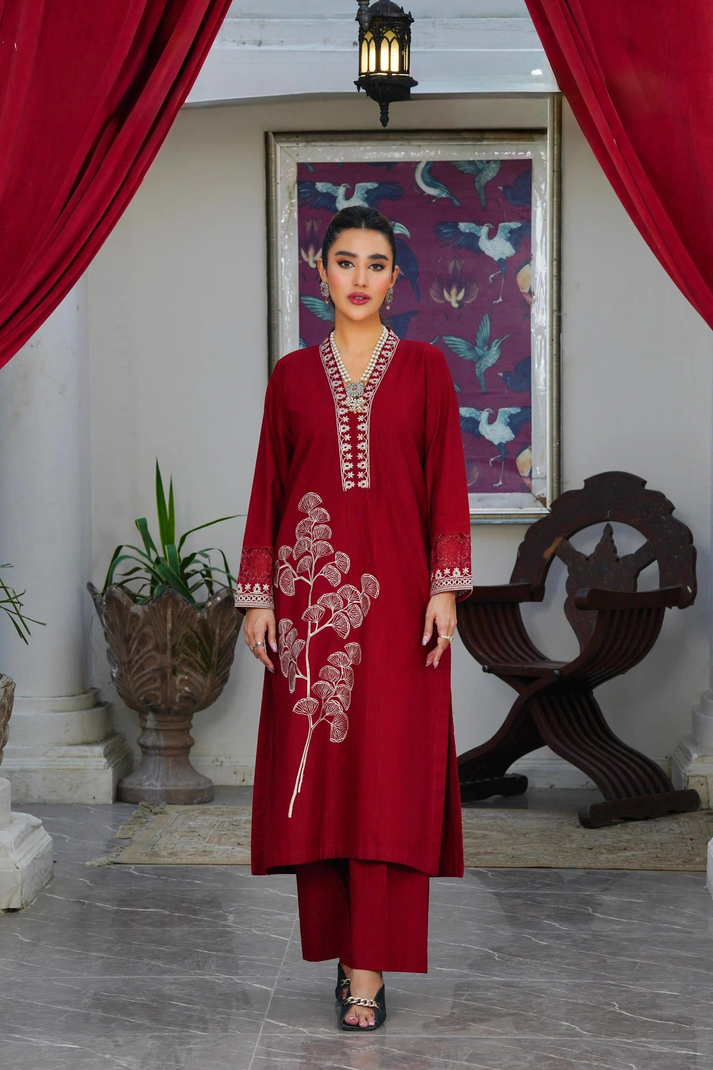 Embroidered Cambric Cotton 2pc Maxi ~ G194p - Ghausia Collection