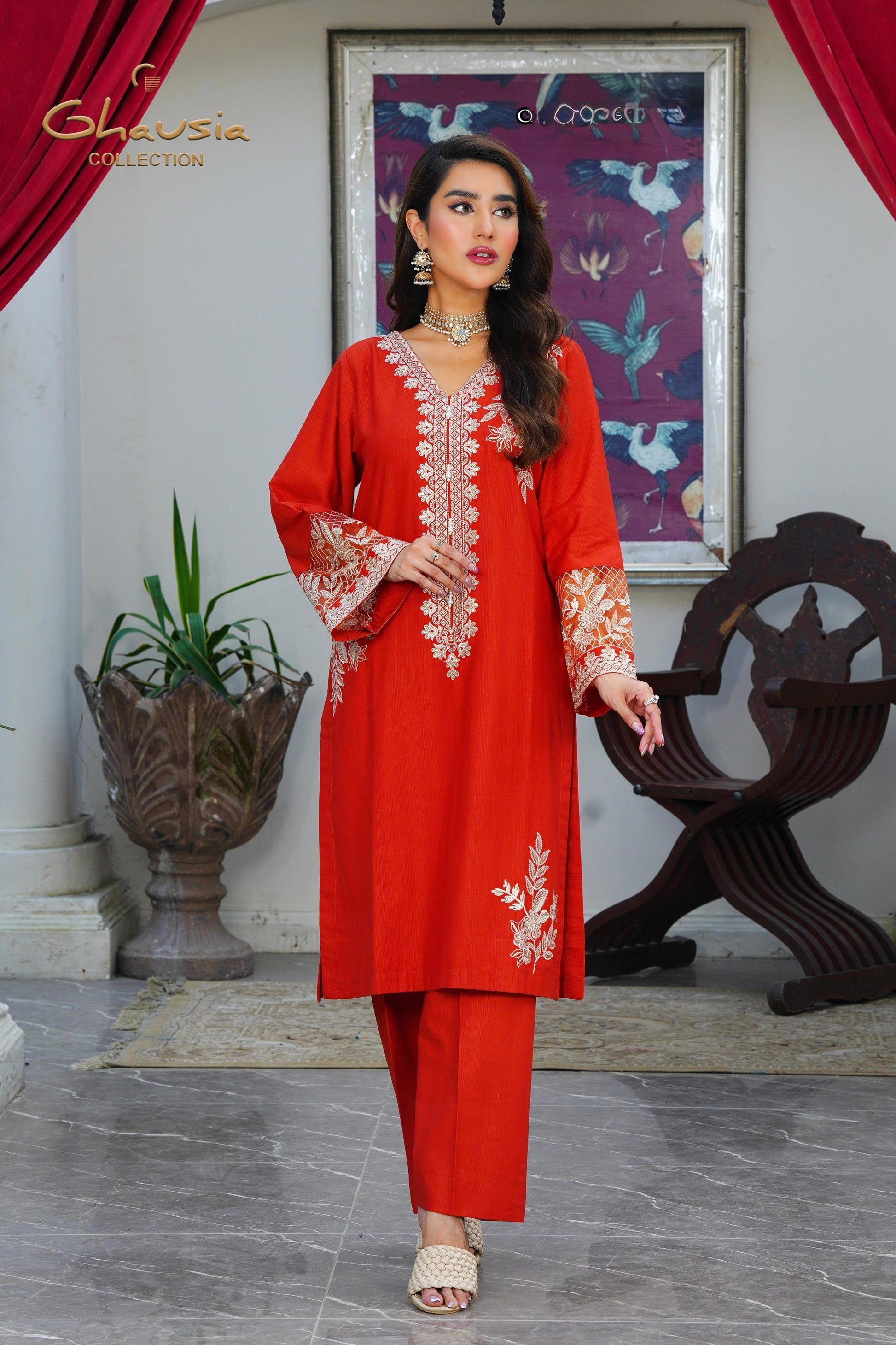 Embroidered Cambric Cotton 2pc - Ghausia Collection