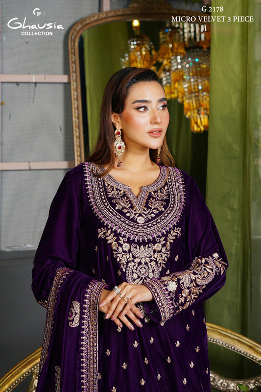 Velvet Embroidered Kurta - G2178