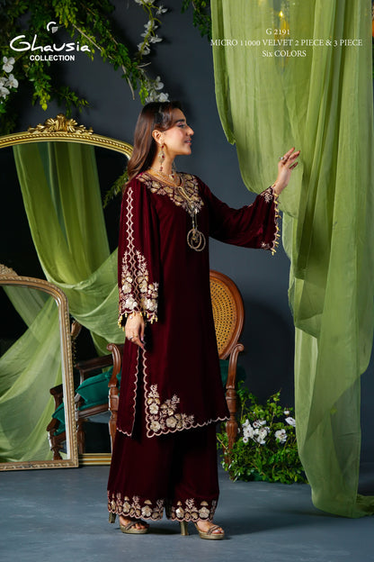 Velvet Embroidered Kurta - G2191