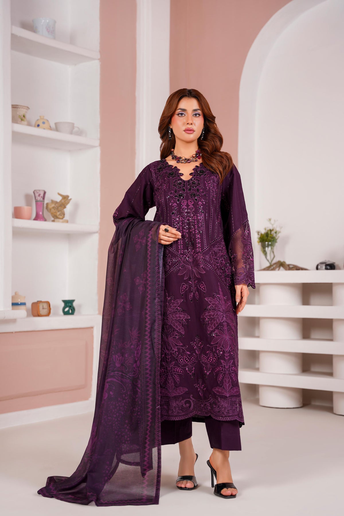 Embroidered Cambric Cotton 3pc