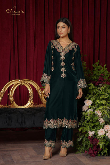 Velvet Embroidered kurta - G1958