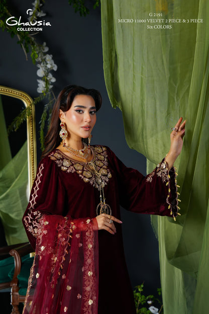Velvet Embroidered Kurta - G2191