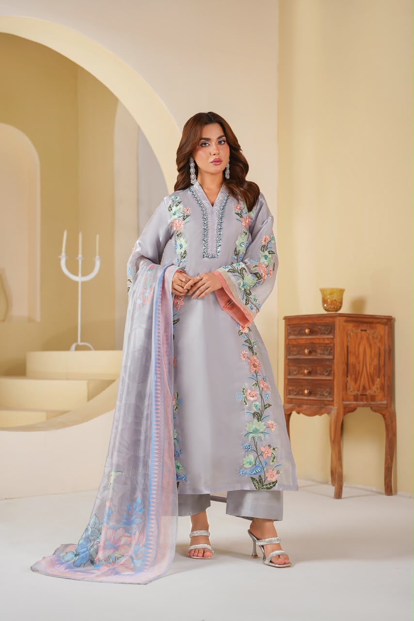 Embroidered Silk 3 Piece