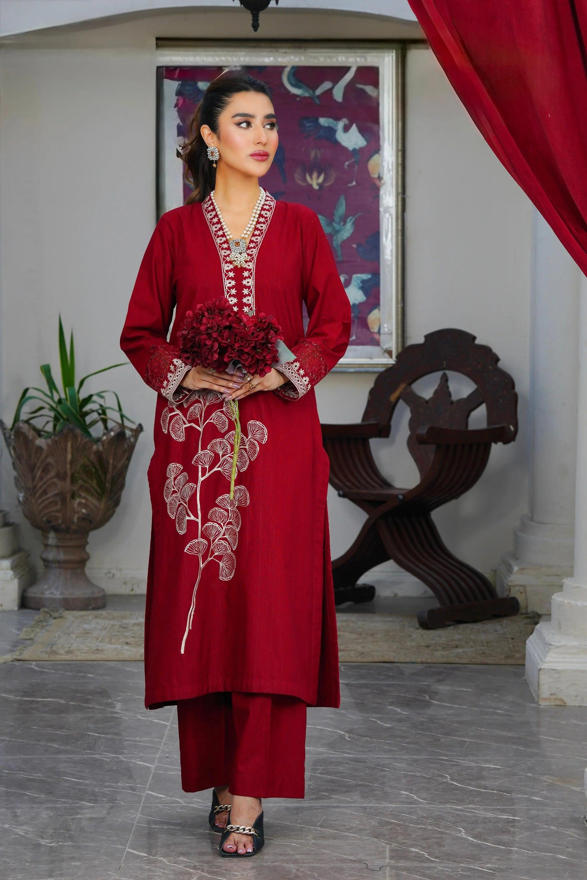 Embroidered Cambric Cotton 2pc Maxi ~ G194p - Ghausia Collection