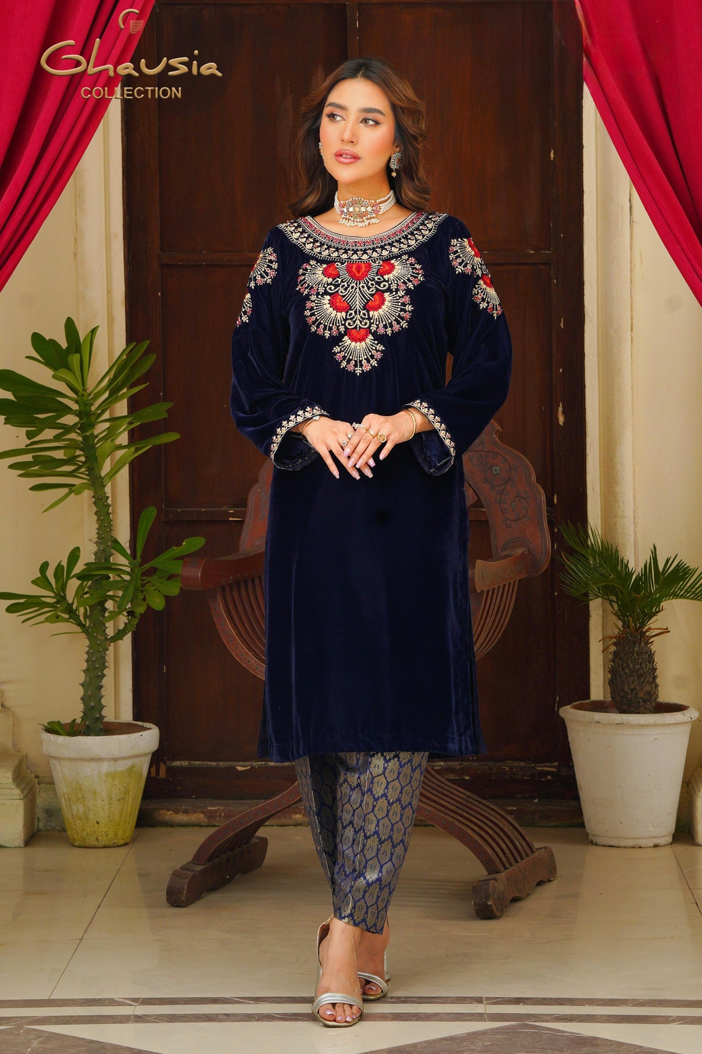 Velvet Embroidered kurta - G1902