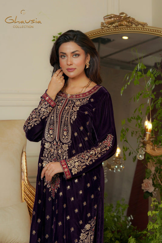 Velvet Embroidered kurta - G1953