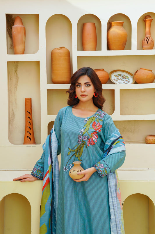Embroidered Cambric Cotton 3pc