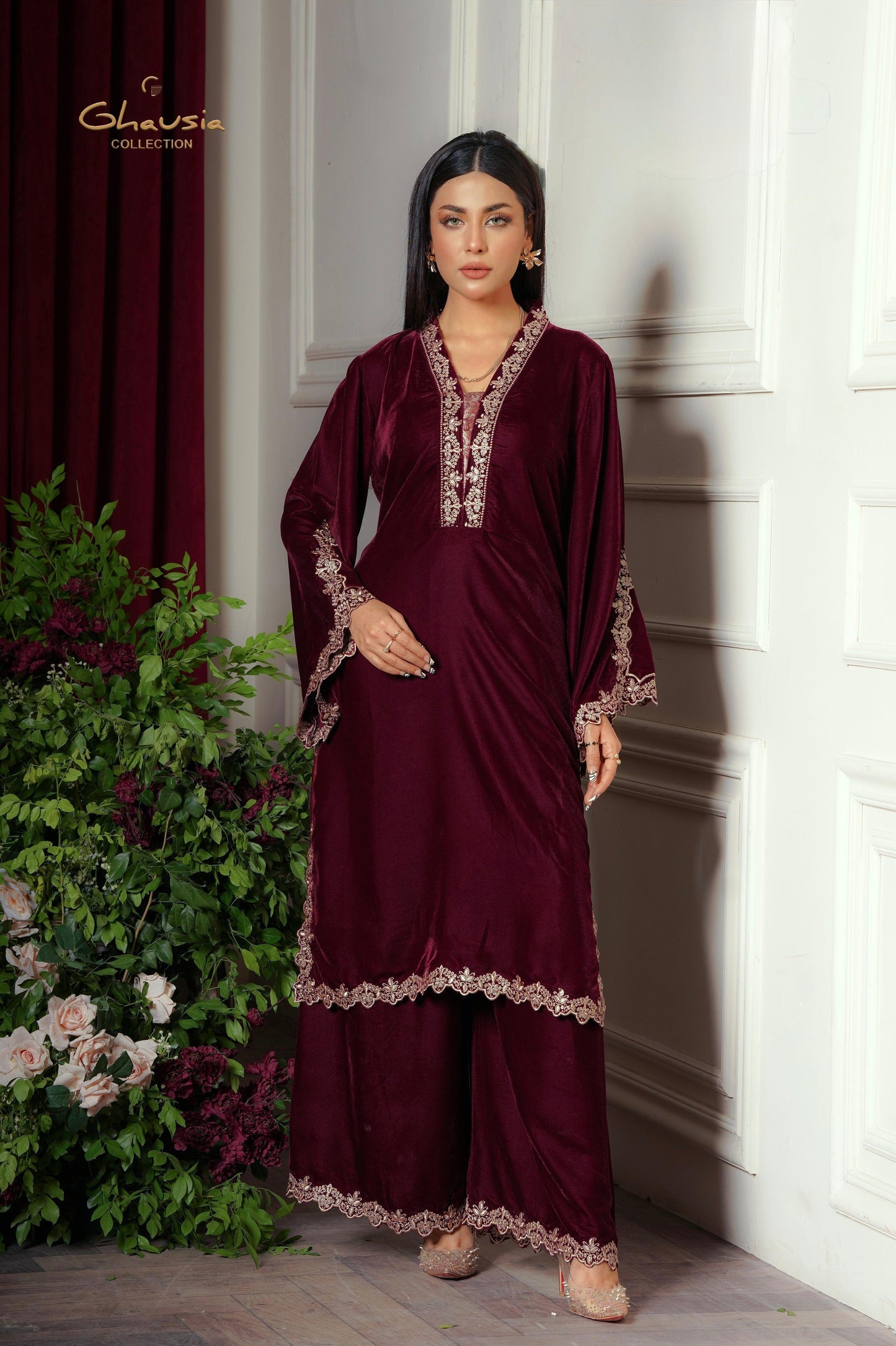 Velvet Embroidered kurta - G1934