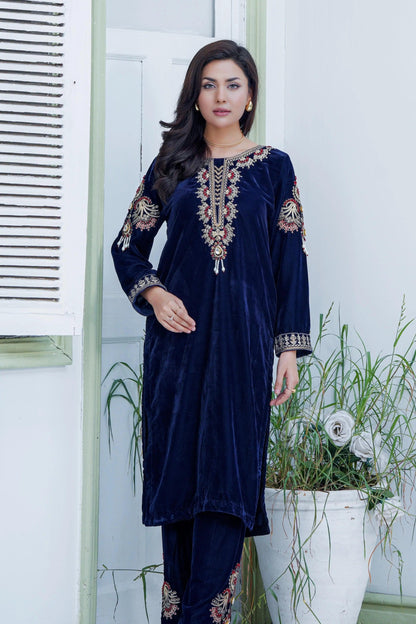 Velvet Embroidered 2p - - Ghausia Collection