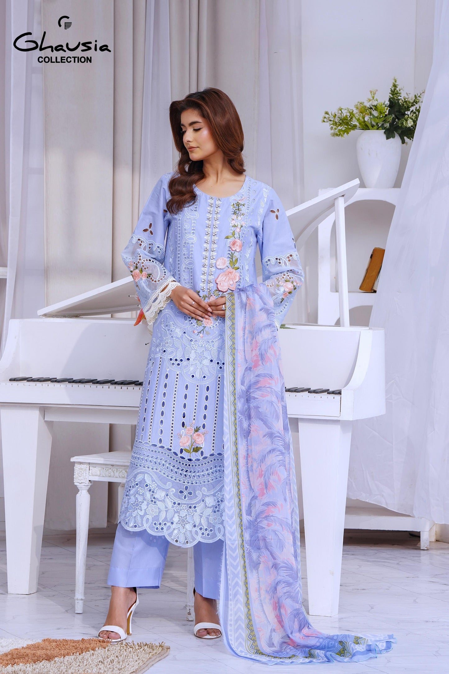 Lawn Embroidered Kurta Aplique Work 3P - G2227