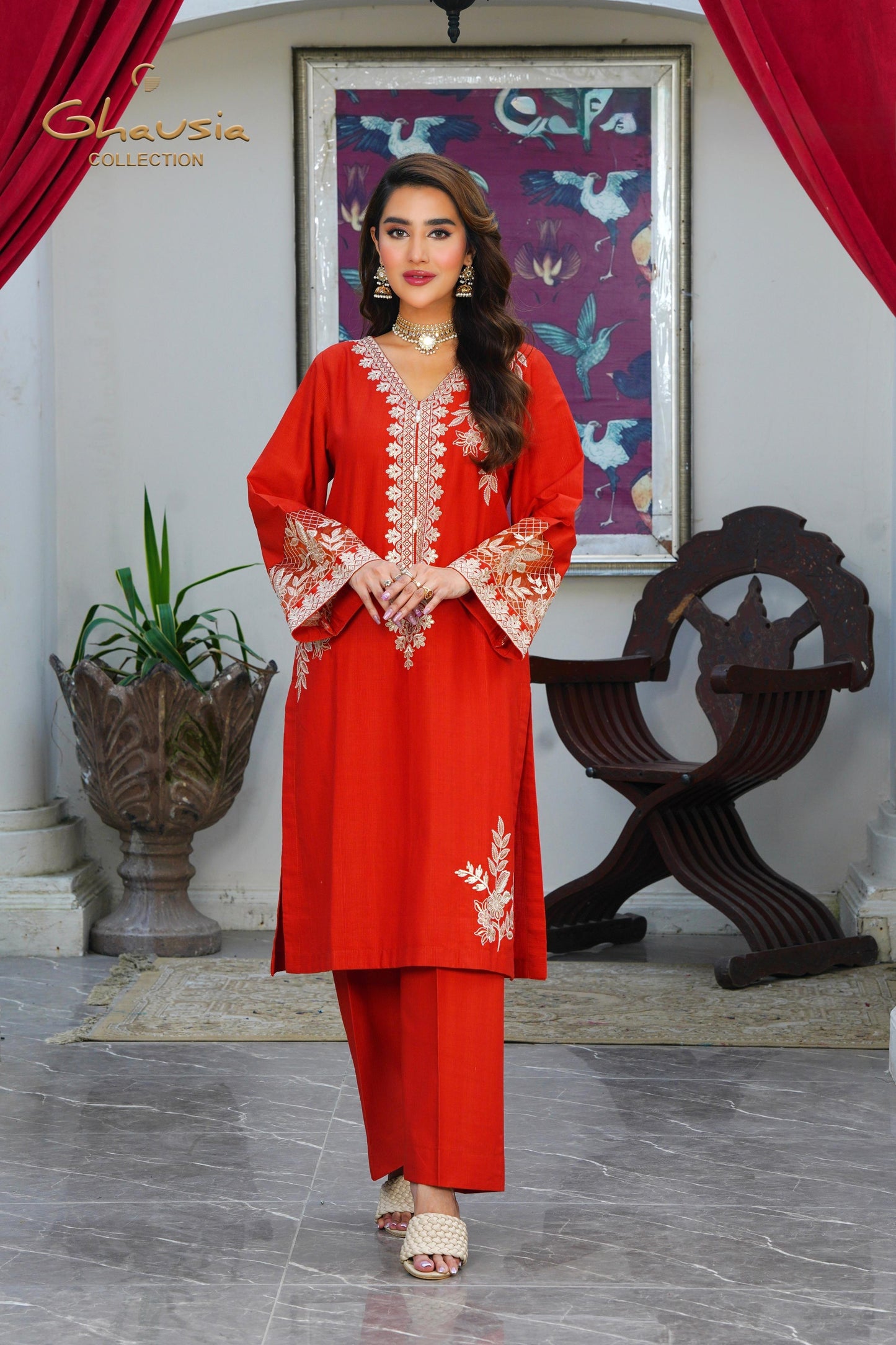 Embroidered Cambric Cotton 2pc - Ghausia Collection