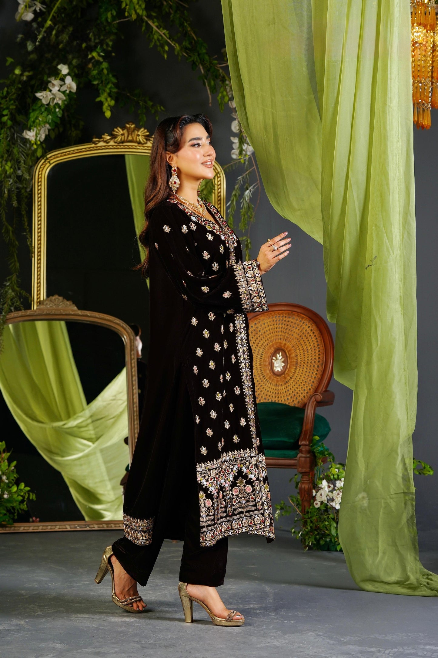 Velvet Embroidered Kurta - G2182