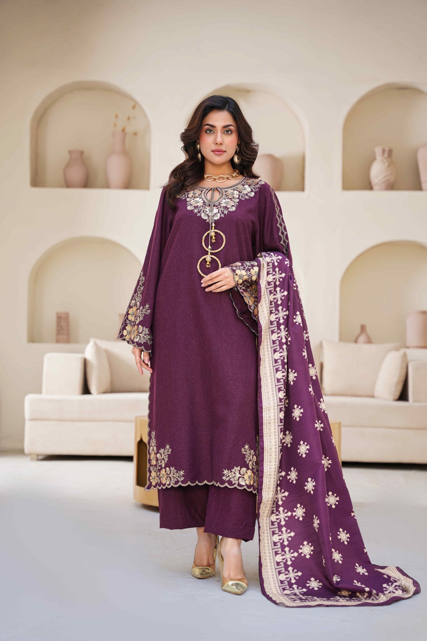 Embroidered  Wool 3pc Kurta -