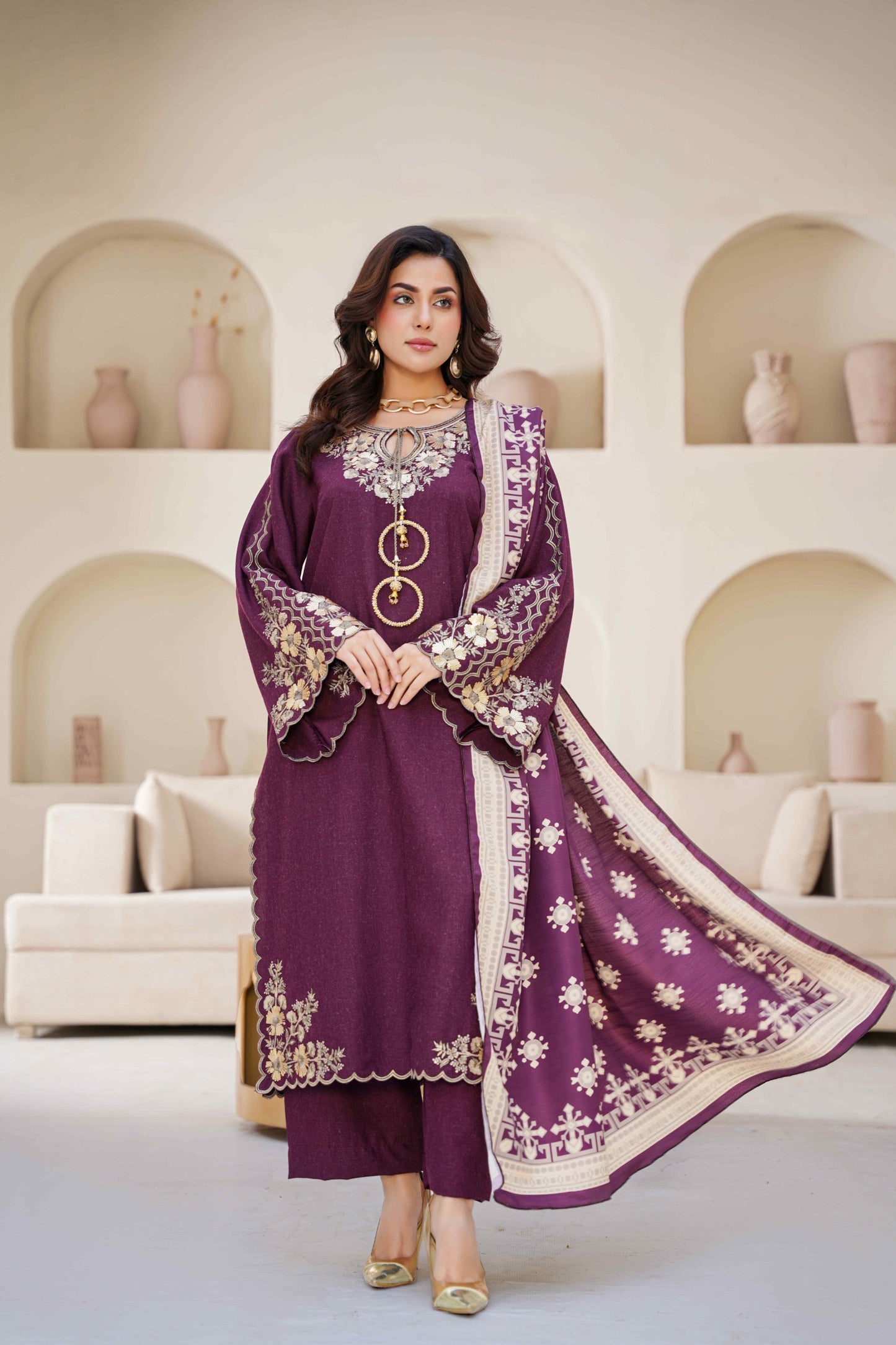 Embroidered  Wool 3pc Kurta -