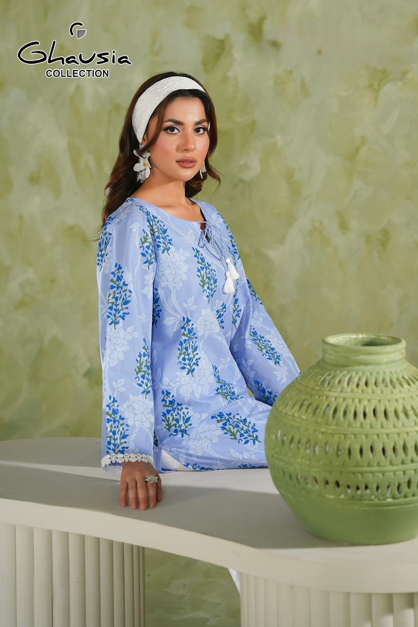 Lawn Kurta 2P - Emrbroidered Trousers