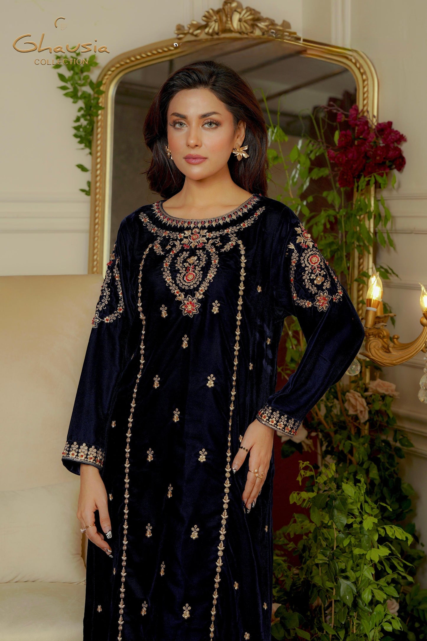 Velvet Embroidered kurta - G1898