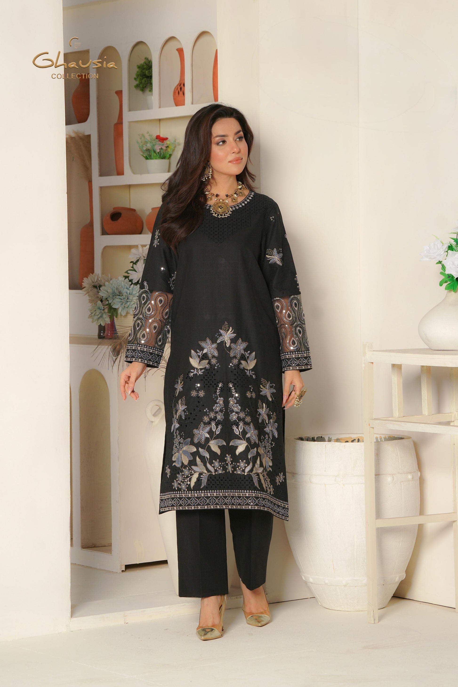 Embroidered Cambric Cotton 2pc - Ghausia Collection