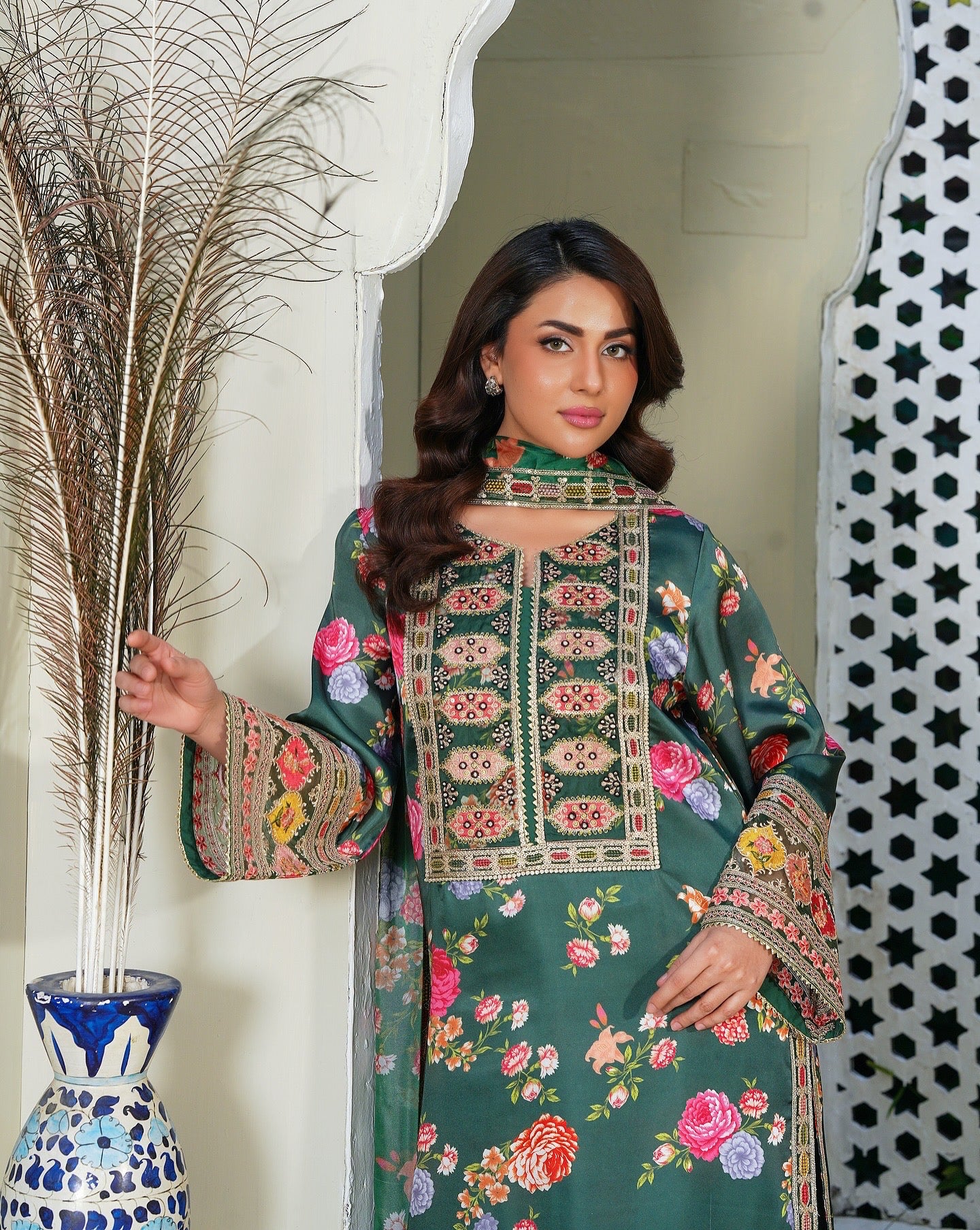 Embroidered Digital Silk 3 Piece