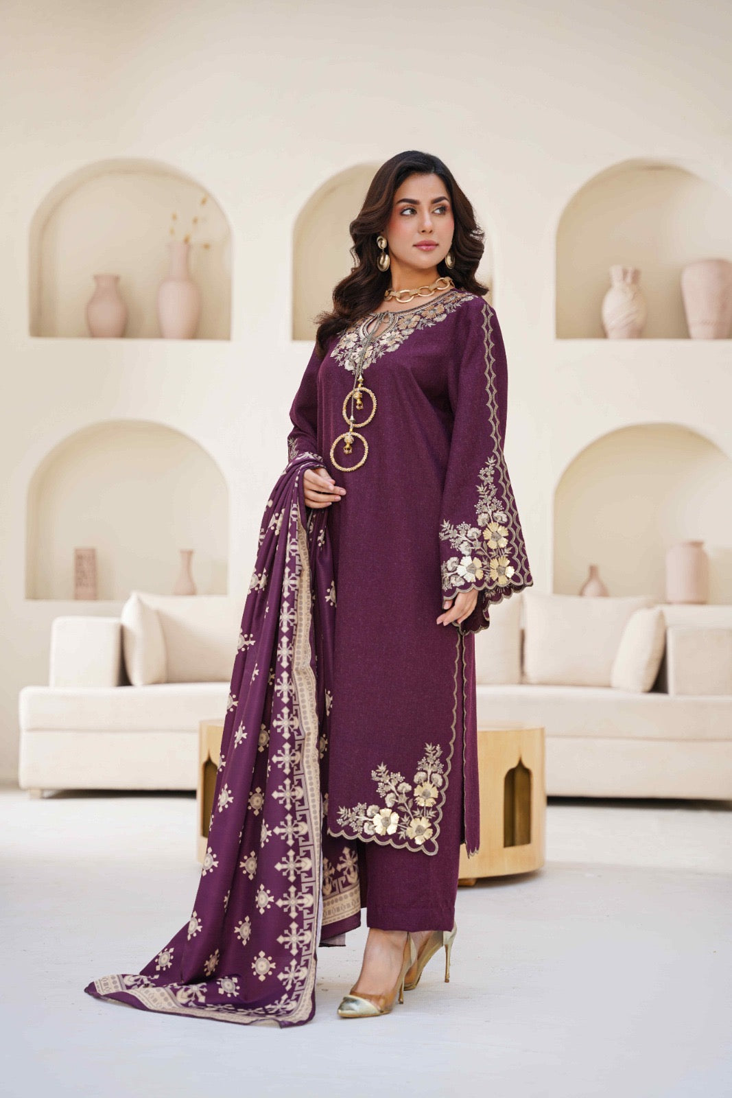 Embroidered  Wool 3pc Kurta -