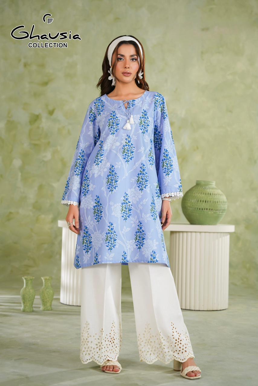 Lawn Kurta 2P - Emrbroidered Trousers
