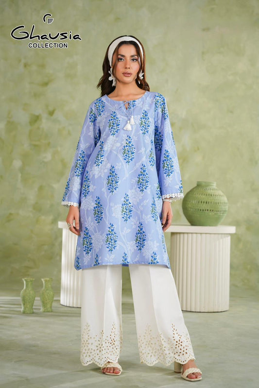 Lawn Kurta 2P - Emrbroidered Trousers