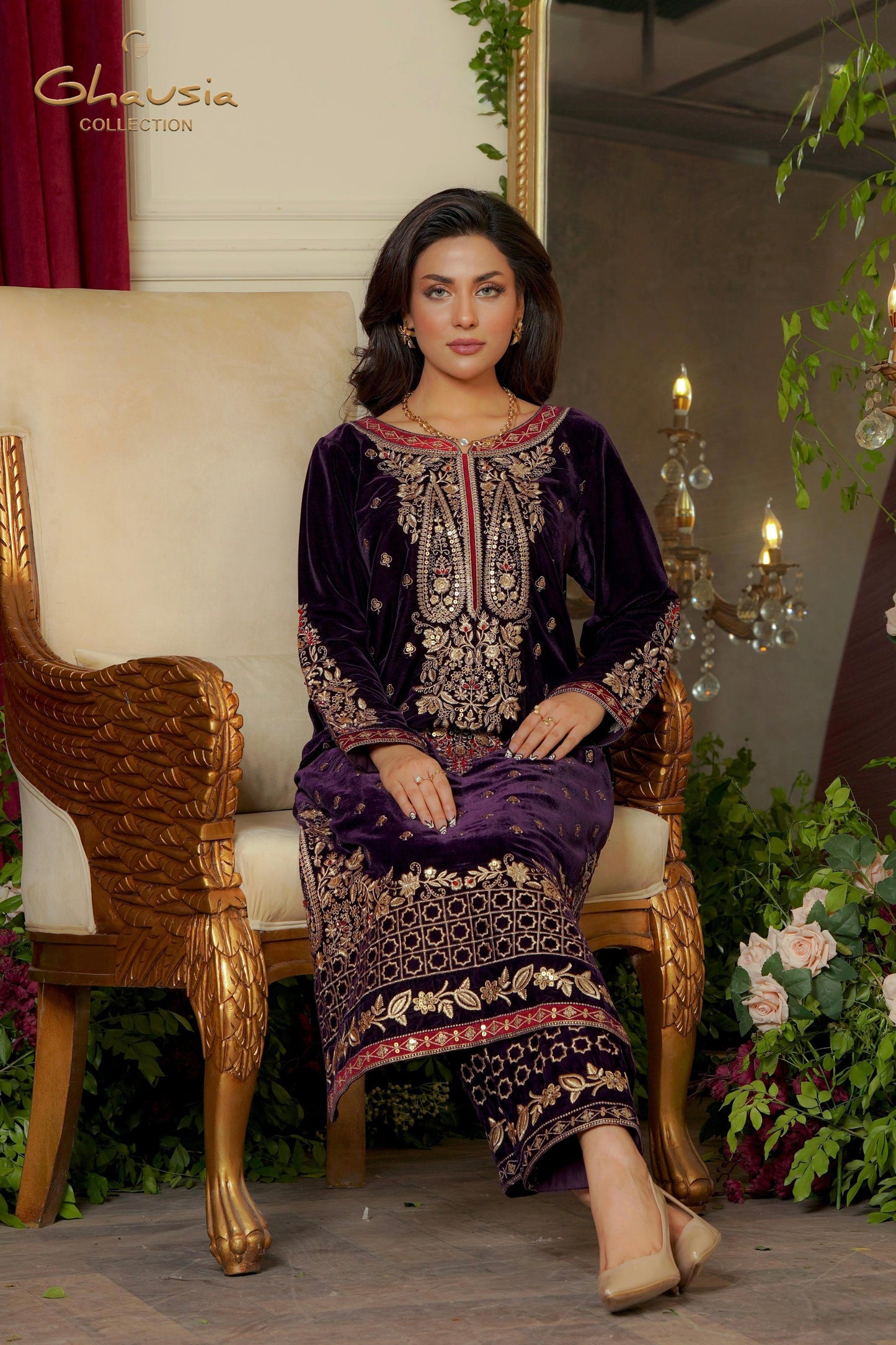 Velvet Embroidered kurta - G1953