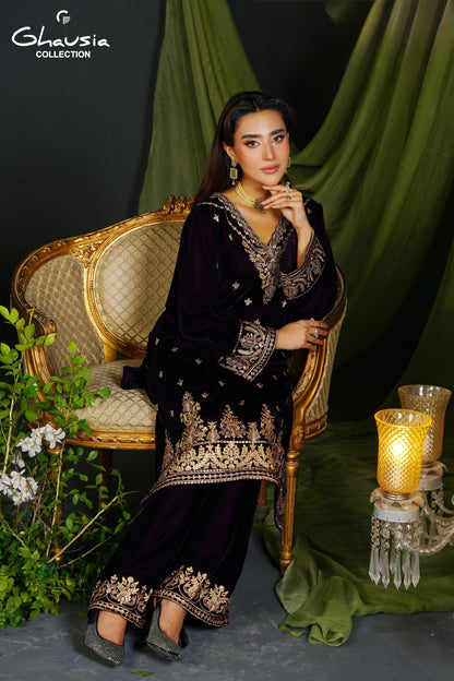 Velvet Embroidered Kurta - G2201
