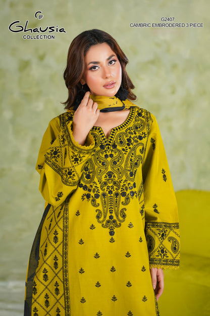 Embroidered Cambric Cotton 3pc