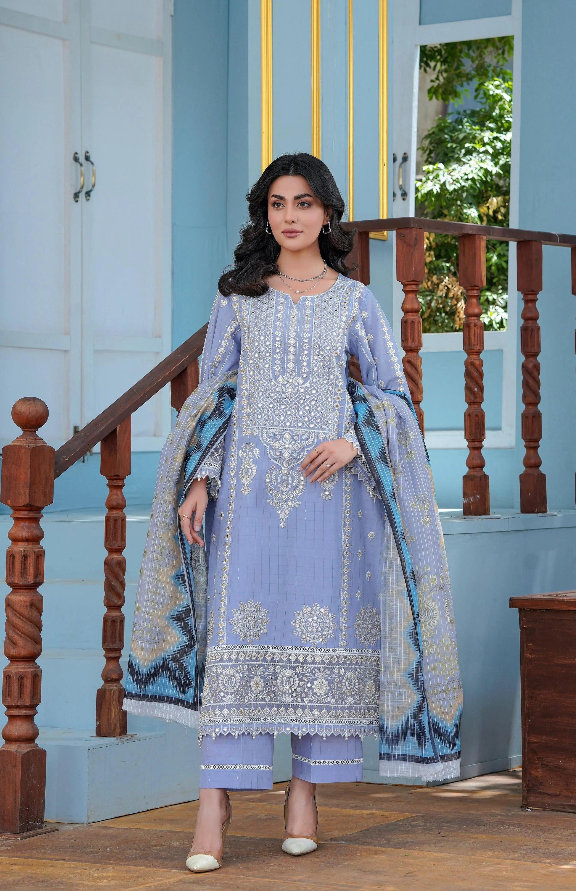 Long Embroidered Lawn 3p - G1866 - Ghausia Collection