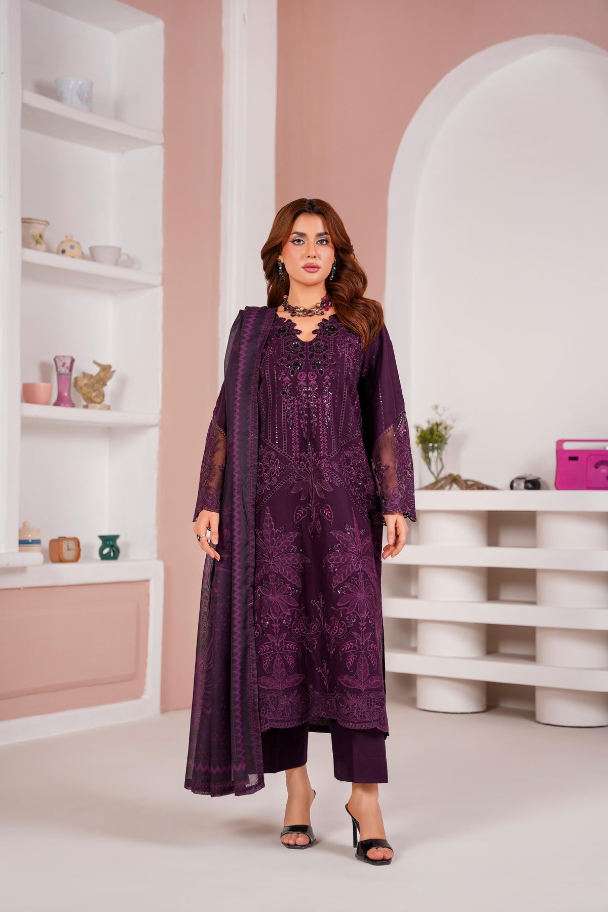 Embroidered Cambric Cotton 3pc