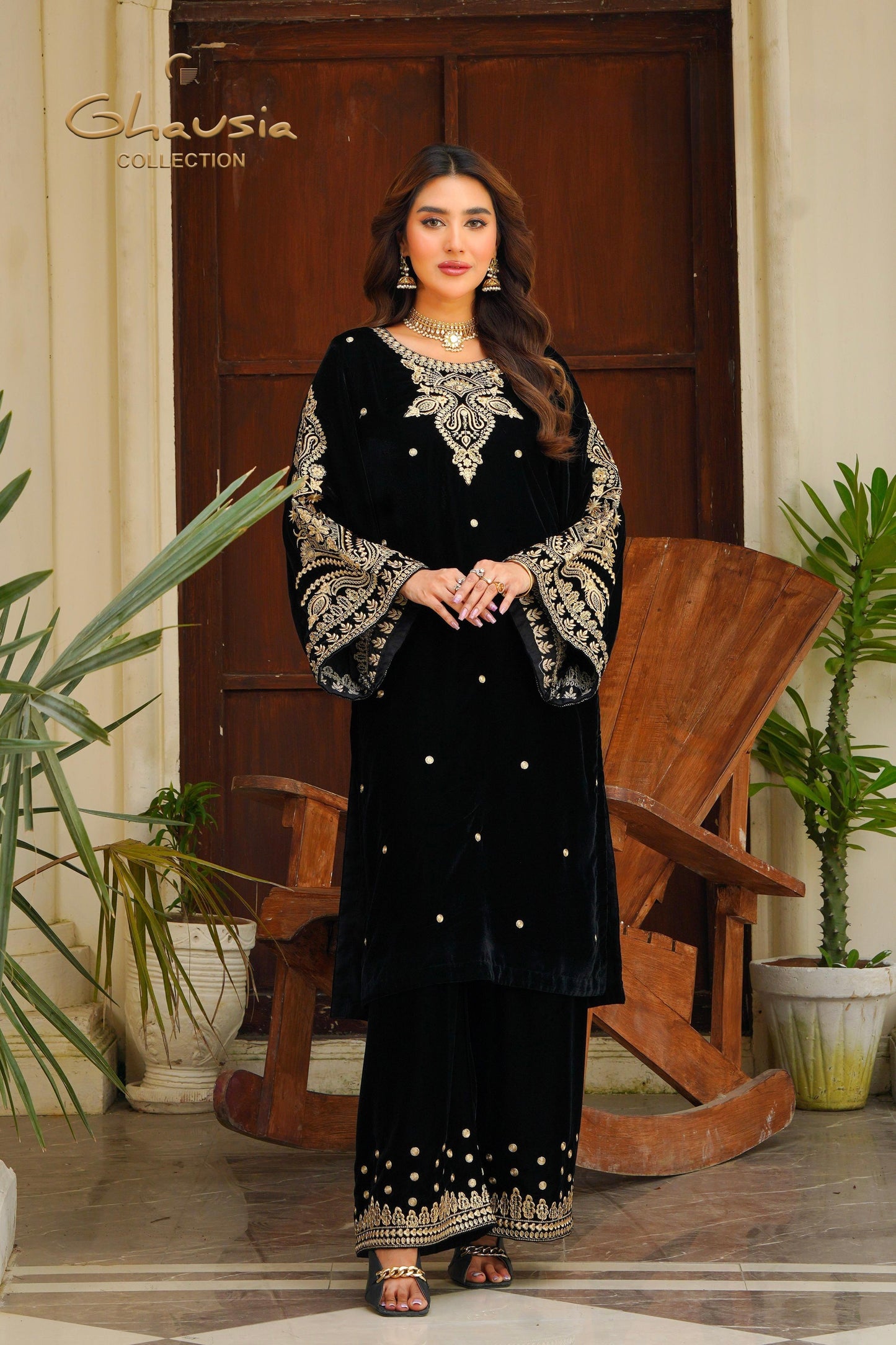 Velvet Embroidered kurta - G1929