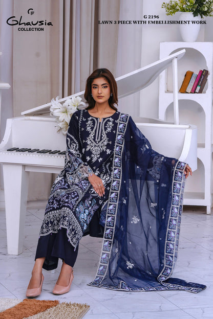 Lawn Embroidered Kurta 3P - G2196