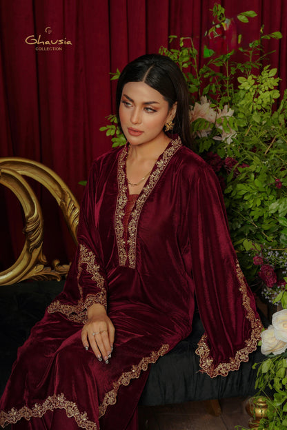 Velvet Embroidered kurta - G1934