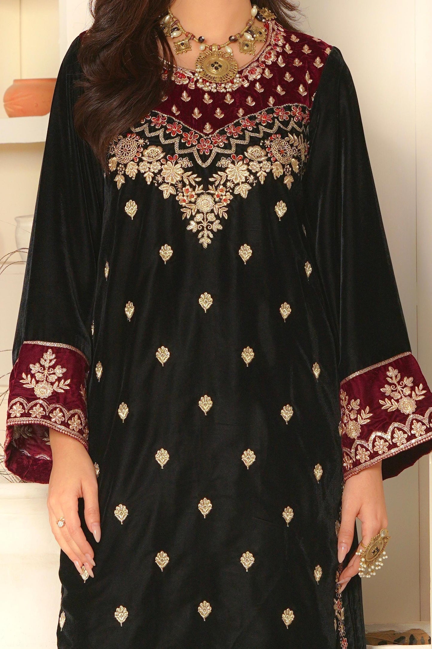 Velvet Embroidered kurta - G1954