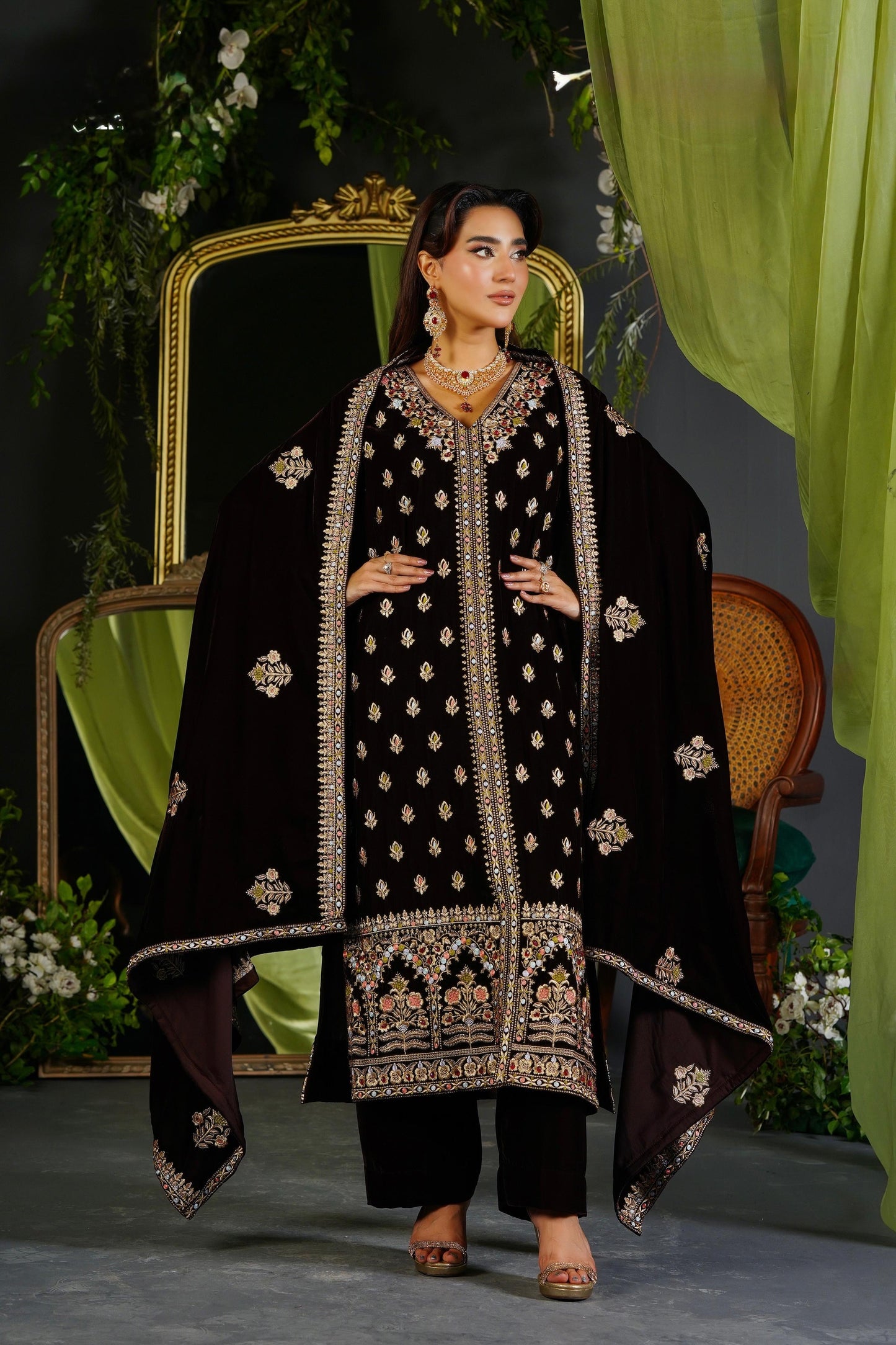 Velvet Embroidered Kurta - G2182