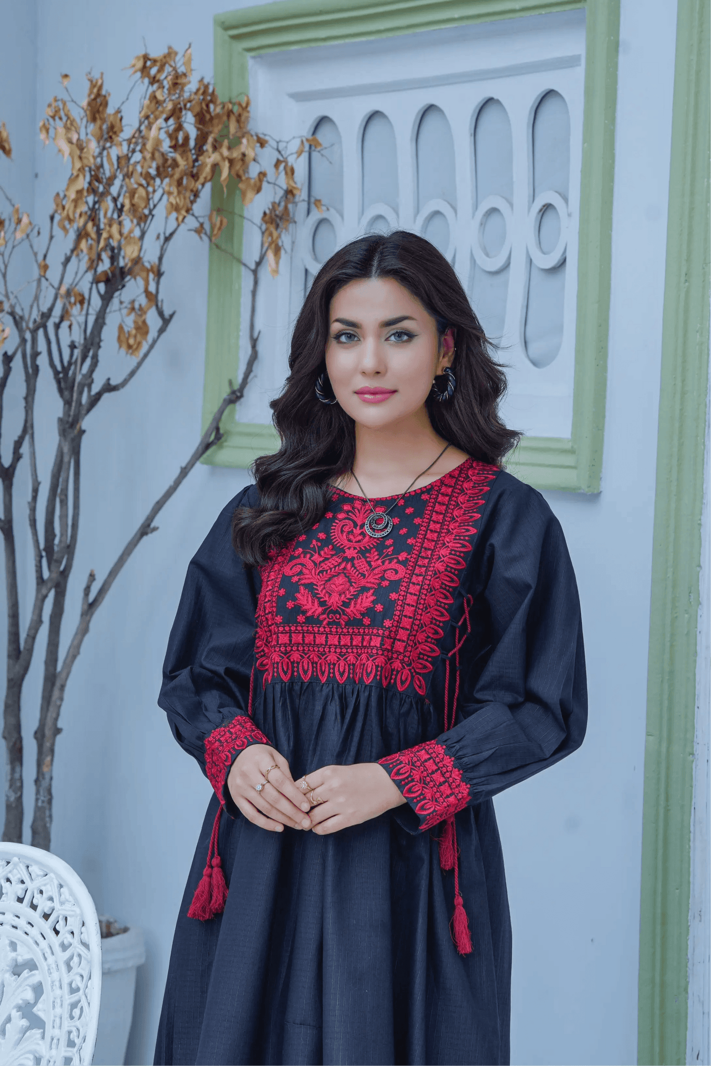 Embroidered Cambric Cotton frock 2pc~ G1912 - Ghausia Collection